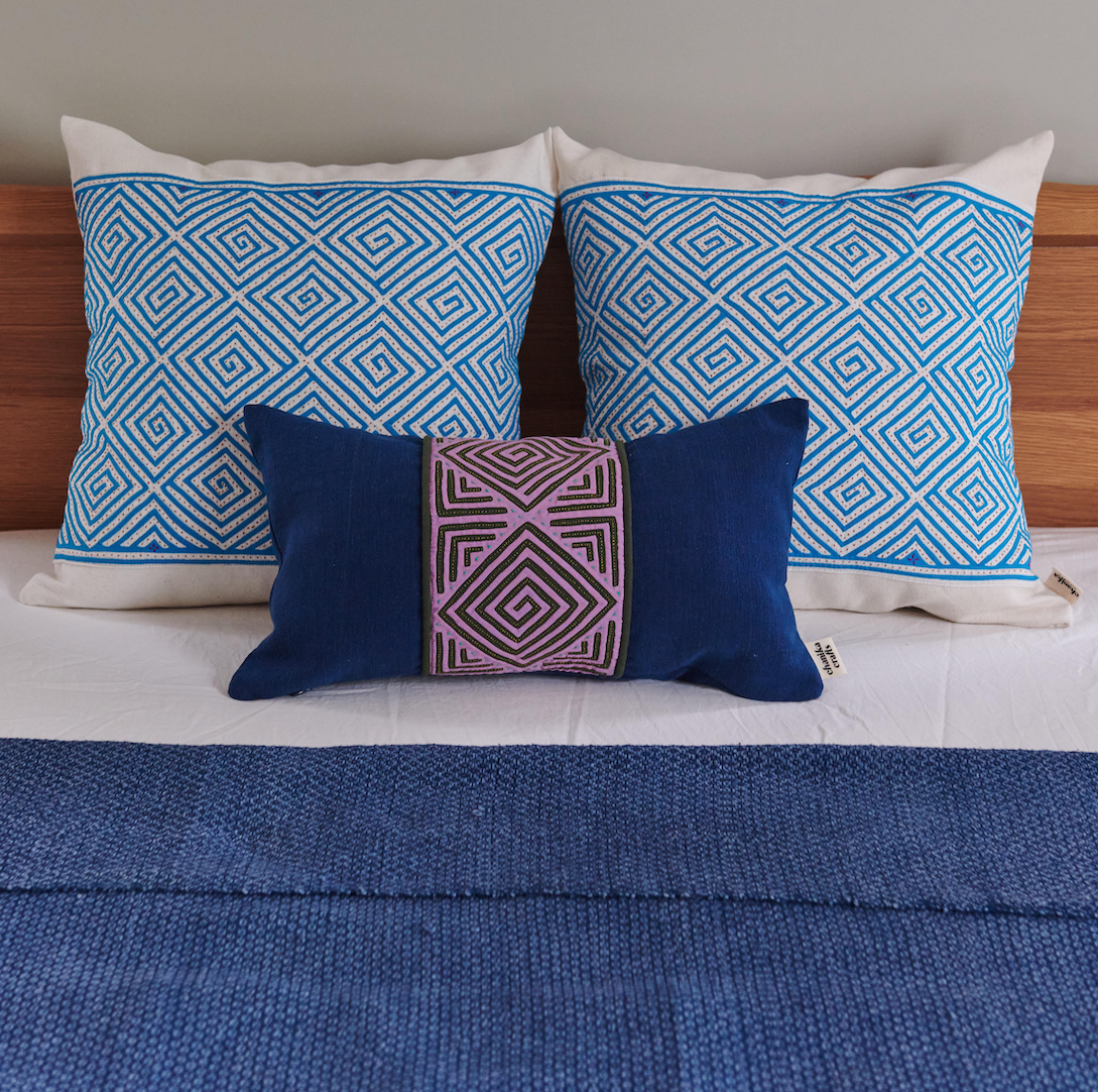 Hmong Hand Embroideries Small Pillow Case - Blue